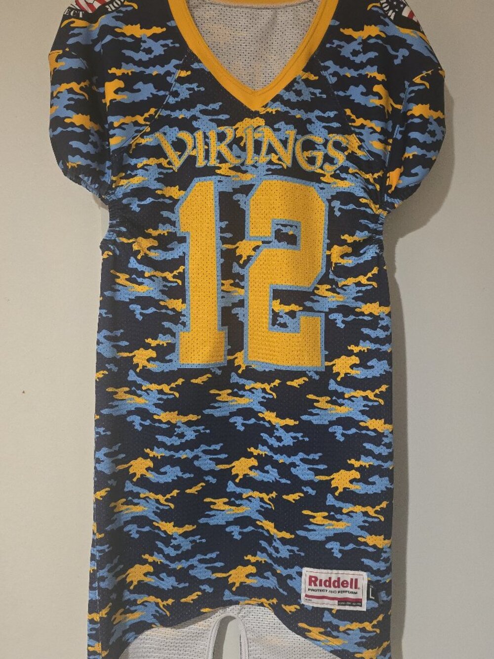 Riddell Vikings Camo Football Jersey Sz L Wounded Warrior #12 Hallman